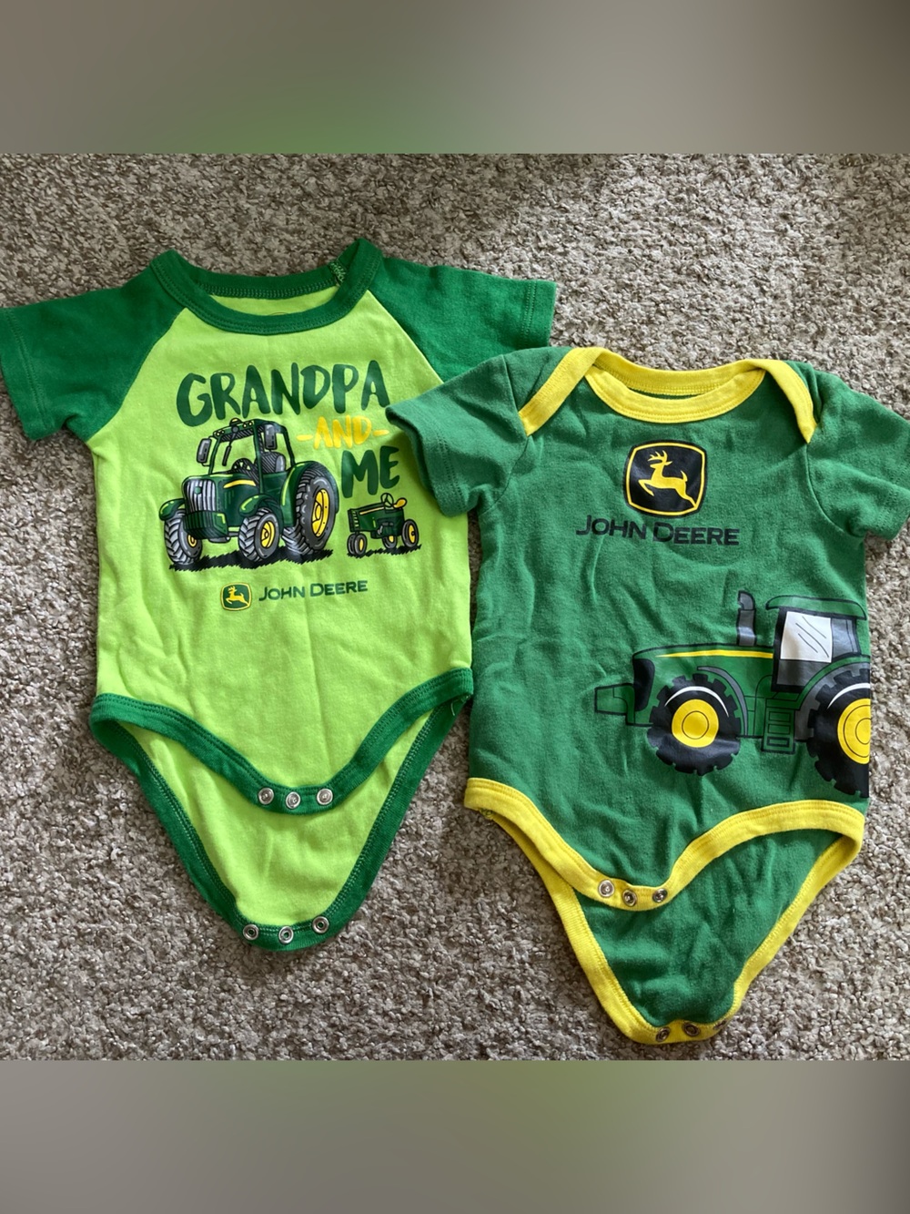 John Deere Green and Yellow Tractor Bodysuit Duo for Kids - 2 pack